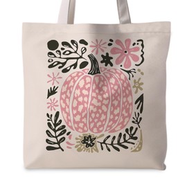 FDHSPAAM Boho Floral Fall Pumpkin Tote Bag for Women, Preppy Pink Leopard Pumpkin Canvas Tote Bag, Autumn Harvest Thanksgiving Reusable Shopping Grocery Bags