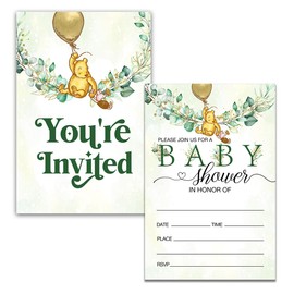 Dolimifa Greenery Winnie the Pooh Baby Shower Invitations Fill in Style Classic Winnie the Pooh Bear Baby Shower Sprinkle Invites, 20 Count With Envelopes