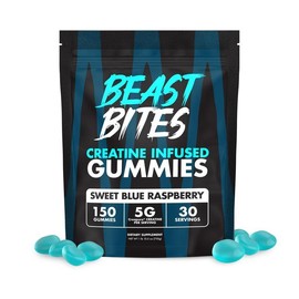 Beast Bites Creatine Infused Gummies – Sweet Blue Raspberry, 5g Creatine Monohydrate per Serving, Low Calorie, Vegan, 30 Servings