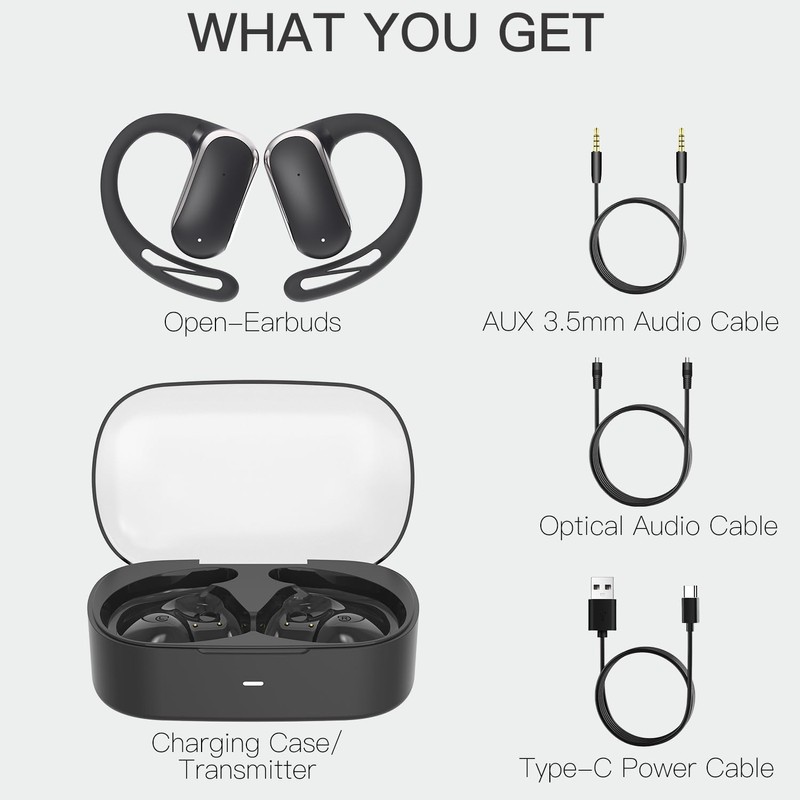 2.4GHz Wireless TV Headphones for Seniors, Open-Ear Hook Design for