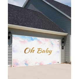 6X13ft Oh Baby Garage Door Decorations Background Pink or Blue Clouds Watercolor Pastel Backdrop Glitter Baby Shower Party Boys or Girls Gender Reveal Party Indoor Outdoor Decor Banner Cover