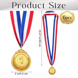 VICROIC 6 PCS Gold Medals for Kids Adults, 1st Place Award Medal for Classroom School Rewards，Sports, Competitions, Tournaments, Winning Prizes, Party, 2 Inches