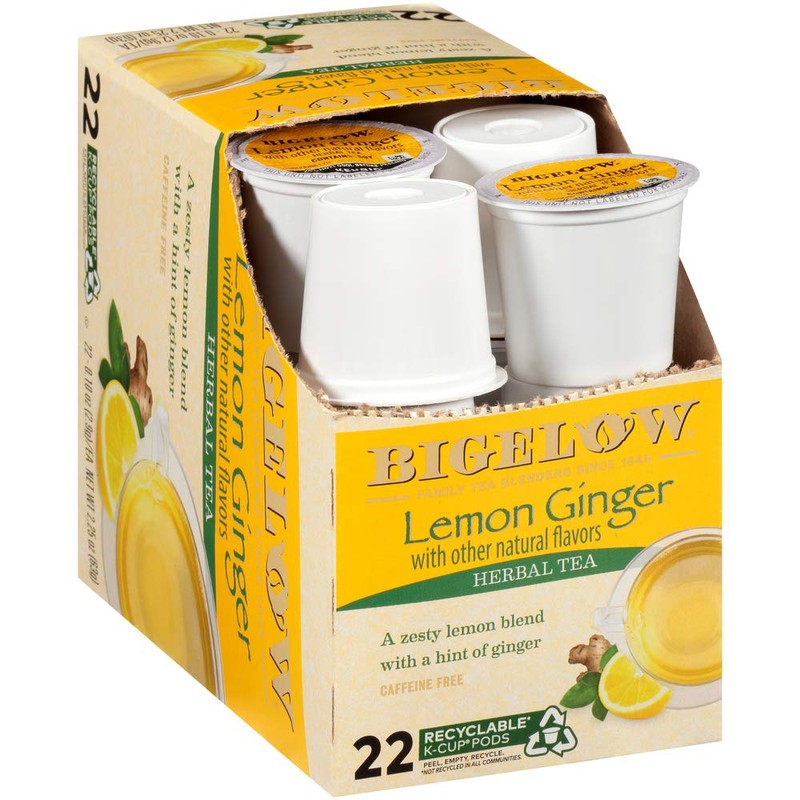 Bigelow Lemon Ginger Herbal Tea Keurig K-Cups, 22 Count Box