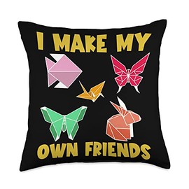 Folded Paper Art Gifts For Origami Enthusiast Origami Paper Folding I Make My Own Friends Funny Origamist Throw Pillow, 18x18, Multicolor