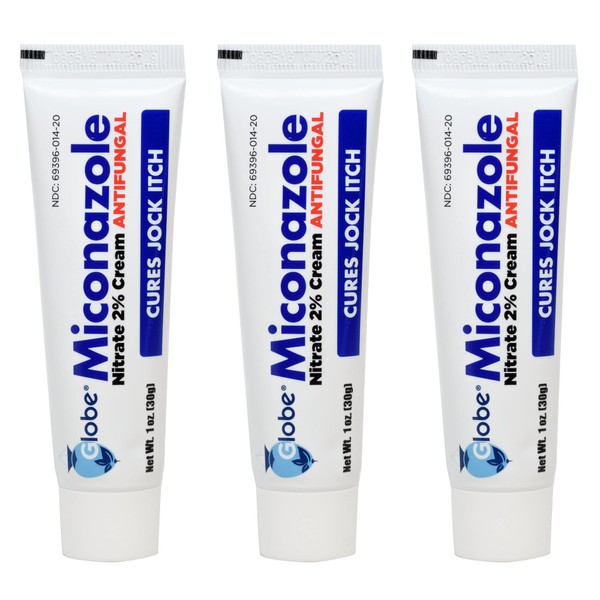 Miconazole Globe (3 Pack) Nitrate 2% Cream 1 oz, Cures Most Athletes Foot, Jock Itch, Ringworm and More.