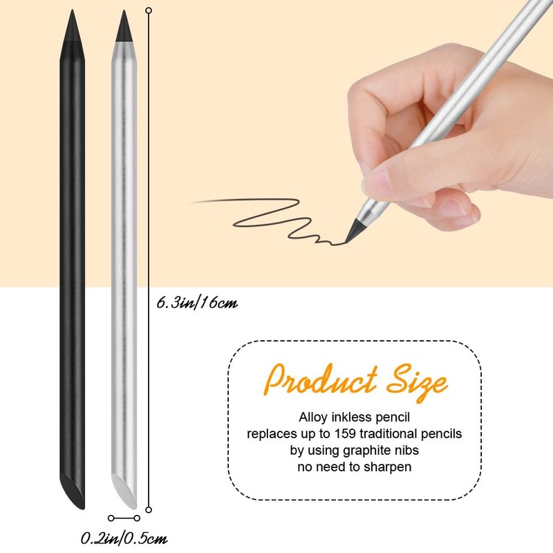 AUAUY 2 PCS Metal Inkless Pencil, Reusable Everlasting Infinity Pencil,