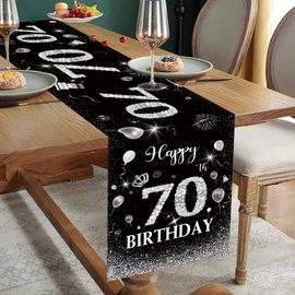 70th Birthday Decoration Man Table Runner 70th Birthday Black Silver Happy 70th Birthday Table Runner for 70 Years Old Women Him Her Anniversary Celebration Party Dinner Table Linen Table Decoration