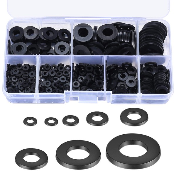 Pack of 500 Plastic Washers, Flat Spacers, Nylon Spacers, Flat
