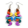 Multicoloured Wooden Snake Drop Earrings/70mm Total Length