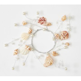 8" Beach Decoration Sea Shell and Pearl Candle Ring, 3.5" Inner Diameter, Set of 2