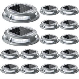 SIEDiNLAR Solar Driveway Lights Outdoor 16 LEDs 9 Modes, Dock Markers Deck Lights Waterproof Warning for Driveway Ground Step Walkway Pathway Yard Garden, RGB (16 Pack)