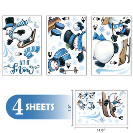 Mfault 139 PCS Winter Snowman Window Clings 4 Sheets, Let It Snow Winter Sports Wall Stickers Decal Decorations, Snowball Snowflakes 2025 New Year Christmas Living Room Home Kitchen Decor Holiday Gift