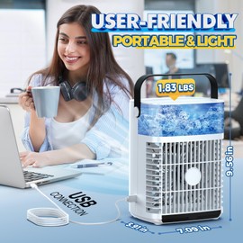 Portable Air Conditioners, 3 Wind Speeds & 7 LED Lights Evaporative Personal Air Cooler, 4 in 1 Portable AC with 650 mL Large Water Tank, Mini Air Conditioner for Bedroom/Car/Home/Camping/Room