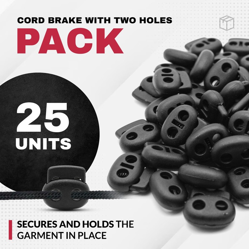 DOJA Barcelona Cord Locks, Black, 25 mm, Plastic Cord Closures,