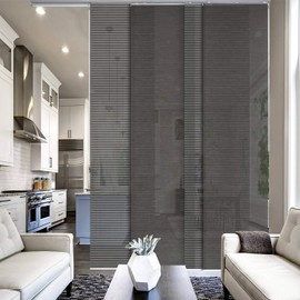 GoDear Design Adjustable Sliding Panel Track Blinds 45.8"- 86" W x 96" H, Extendable Sliding Door Blinds, Vertical Blinds Closet Doors, Trimmable Fabric Panel Room Separating Divider, Semi-Sheer, Moon