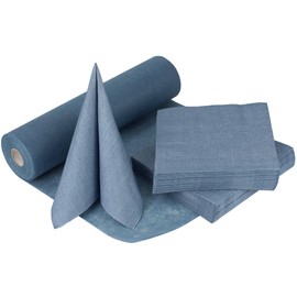 100%Mosel Table Decoration Set Smoke Blue - 20-40 Guests - Table Runner & Napkins for Christening, Communion, Confirmation, Wedding & Birthday - Practical Decoration Set for Special Occasions