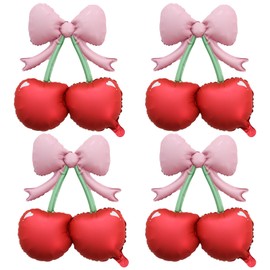 4 palloncini rosa con fiocco e ciliegie rosse, decorazioni per feste "She's The Cherry On Top", decorazioni per feste a tema frutti di bosco per il primo compleanno, baby shower