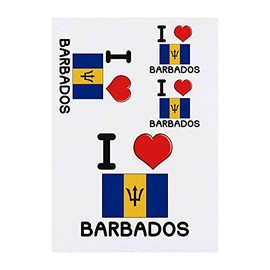 4 x 'I Love Barbados' Temporary Tattoos - Water Resistant, Skin-Safe, Non-Toxic Transfers, Mixed Sizes (TO00046929)