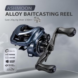 ASHMOON Saltwater Baitcasting Reel 12+1BB Alloy Fishing Reel, 14lb Drag Power, 7.1 Gear Ratio, Right Rubber Handle for Bass/Sea/Freshwater