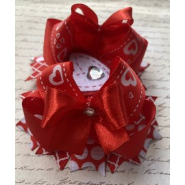 Accessories by Me Handmade Red Valentine Hair Bow; Girls Red Heart Bow; Layered OTT Girl’s Bow