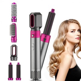 International Cordless 5-in-1 Multifunctional Hot Air Styler Comb for Hair Drying, Straightening & Curling - Silver Gray + UK Plug 2ea