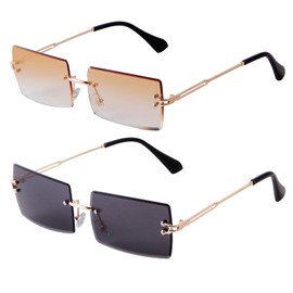 SORVINO Rimless Rectangle Sunglasses for Women Men Trendy Fashion Sheer Pink,Blue Tinted Lens Frameless Glasses