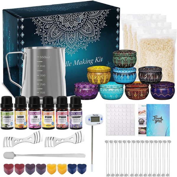 Candle Making Supplies Kit for Adults Kids, DIY Scented Candle Making Kits Including Soy Wax Wicks Scents Oils Dyes Melting Pot Tins Spoon, Festival Gifts for Women