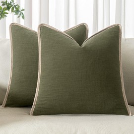 ANRODUO Pack of 2 Decorative Line Soild Throw Pillow Covers Clasic Flange Border Cushion Covers Square Boho Farmhouse Neutral Pillowcase for Couch Sofa Bed Living Room Decor 20x20 Inch Olive Green