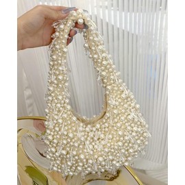 Trendy Pearl Shoulder Purse for Women Small Y2k Tote Bags for Party Rhinestone-Encrusted Designer Handbags