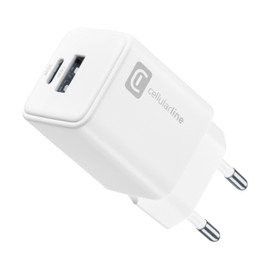 cellularline - Multipower Dual Port 30 W - Mains charger - for tablets, smartphones and laptops - Output: 30 W - 2 ports: USB + USB-C - White
