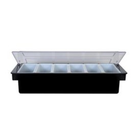 Spill-Stop 155-00 Condiment Caddy, 19-1/2"L x 6-1/4"W x 4-1/2"H, (6) 16 oz., Ice Compartment to Keep Condiments Cold, Semi Clear Top, Tray Bar