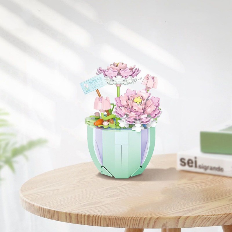 Building Block Pot Plant Educational Lifelike Colorful Beautiful Block Flower