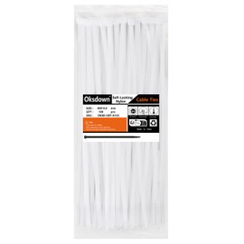 Oksdown 100 Pack White Plastic Cable Ties 300mm×4.8mm Strong Nylon Heavy Duty Self Locking 12 inch/30 cm Long Zip Tie Wraps