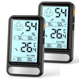 PAIRIER Digital Thermometer Hygrometer Indoor Temperature and Humidity Meter Large LCD Screen with Lighting MIN/MAX Records Room Thermometer for Living Room Greenhouse (Black)