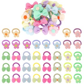 Risipu 36 PCS Baby Hair Ties Set - No Damage Baby Soft Hair Elastics With 18 Bows & 18 Flowers 1-8 Years Girls Hair Accessories Idea For Gift Choice