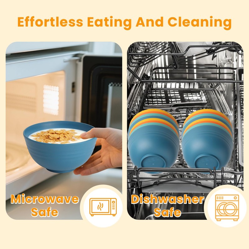 Homienly Plastic Bowls Alternative, Unbreakable Wheat Straw Cereal Bowls 8