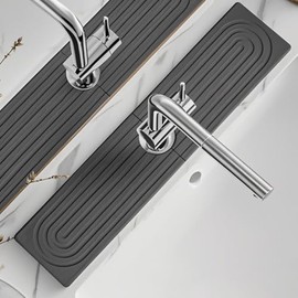 23.9 Inch Diatomite Faucet Mat for Kitchen & Bathroom Sink - Super Absorbent Fast-Drying Stone Tray, Prevents Moisture, Mold & Splash, Heavy-Duty Counter Protector for Faucet Areas (Dark Grey)