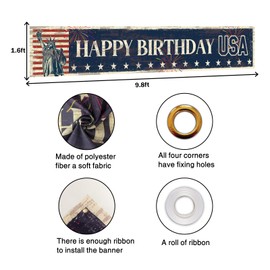 MEFENG Happy Birthday USA Banner Yard Sign Independence Day Backdrop 4th of July Indoor & Outdoor Decortions -9.8x1.6 ft.