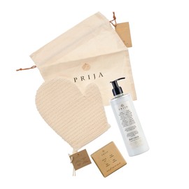 Prija Body Toning Gift Pack with Toning Body Cream 380ml, Softening Soap 100g and Smoothing Cotton Bath Glove, Vegan Friendly Luxurious Pampering Gift Set in Natural Cotton Bag
