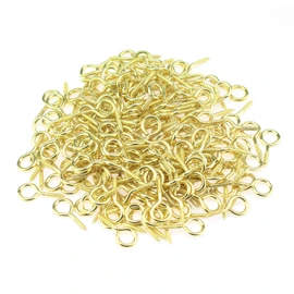 HELIFOUNER 100 Pieces 3# Screw Eyes, Screw in Eye Hooks, Metal Screw Eye Pins Hooks, Brass Plated Steel Screw Eyes, Gold