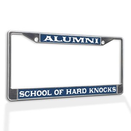 Fastasticdeals Metal Insert License Plate Frame Alumni School of Hard Knocks Funny Weatherproof Car Accessories Chrome 2 Holes Solid Insert