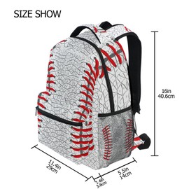 Miaoquhe Baseball Backpack Sport School Backpacks for Boys Girls Women Men, White School Bookbag Casual Daypack Shoulder Bag for School Travel Hiking Camping