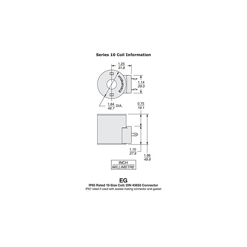 HydraForce 4305882 Solenoid Valve Coil, 3 Prong DIN Connector, 12v