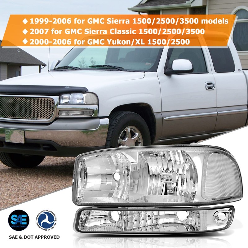 LBRST Headlight Assembly for GMC Sierra 1500 1999-2006 for GMC