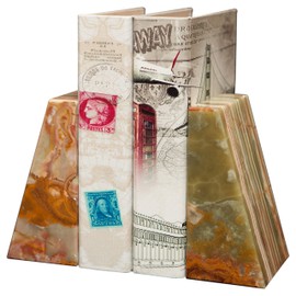 Whirl Green Onyx Wedge Shaped Natural Polished Marble Bookends