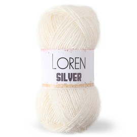 1 madeja Loren Silver, hilo metálico brillante para tejer, ganchillo, 100 gramos (3.5 onzas), 195 metros (213 yardas), %70 micropoliéster %30 purpurina metálica, hilo brillante, blanco - RS0064