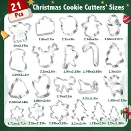 Christmas Cookie Cutters 21Pcs Winter Biscuit Cookie Cutter Set Stainless Steel Metal Holiday Cutters for Baking with Bell, Sleigh, Snowman, Christmas Tree for Christmas Party Biscuit Baking Molds