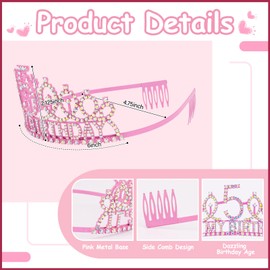 Hapdoo 5th Birthday Decorations for Girls Set - Happy 5th Birthday Princess Crown and Glitter Sash, 5 Year Old Girl Tiara Party Decorations Supplies Outfit Accessory Gifts