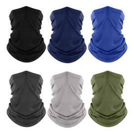 Fuinloth Neck Gaiter, 6 Pack Face Mask Bandana Fishing Cooling Sun Protection Scarf for Men Women Black+Blue+Green+Gray+Light Gray+Navy