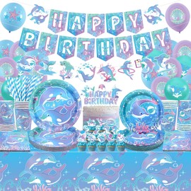 Dolphin Party Decorations, Includes Banners, Plates, Cupcake Toppers, Napkins, Cups, Tablecloths, for Ocean DolphinTheme Birthday Baby Shower Party Supplies (Banners)